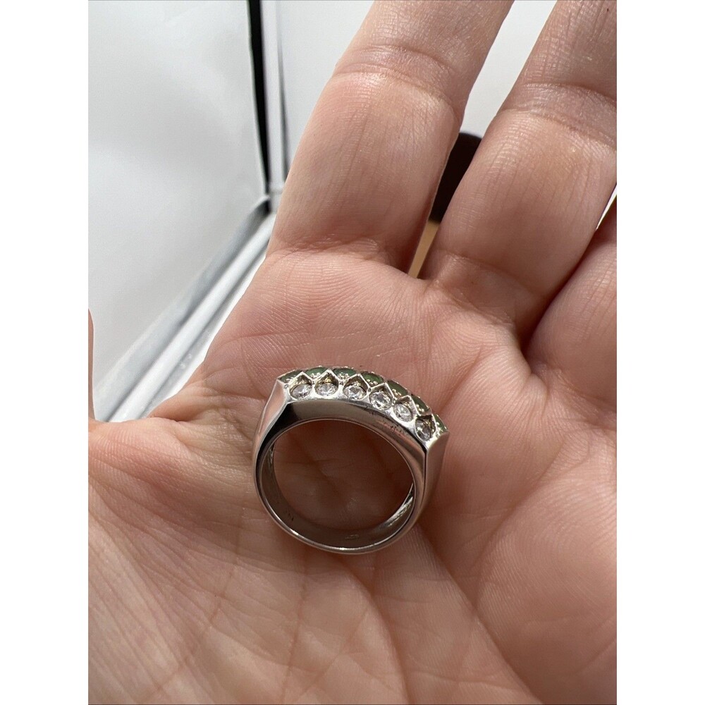Vintage Estate 925 NF Ring Sterling Silver Dome Pave Emerald & CZ 7.25 QJewelry - Picture 8 of 12